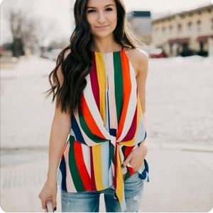 Willow & Root - Buckle - Colorful Striped Tank Top with Sexy Slit in Back Size L